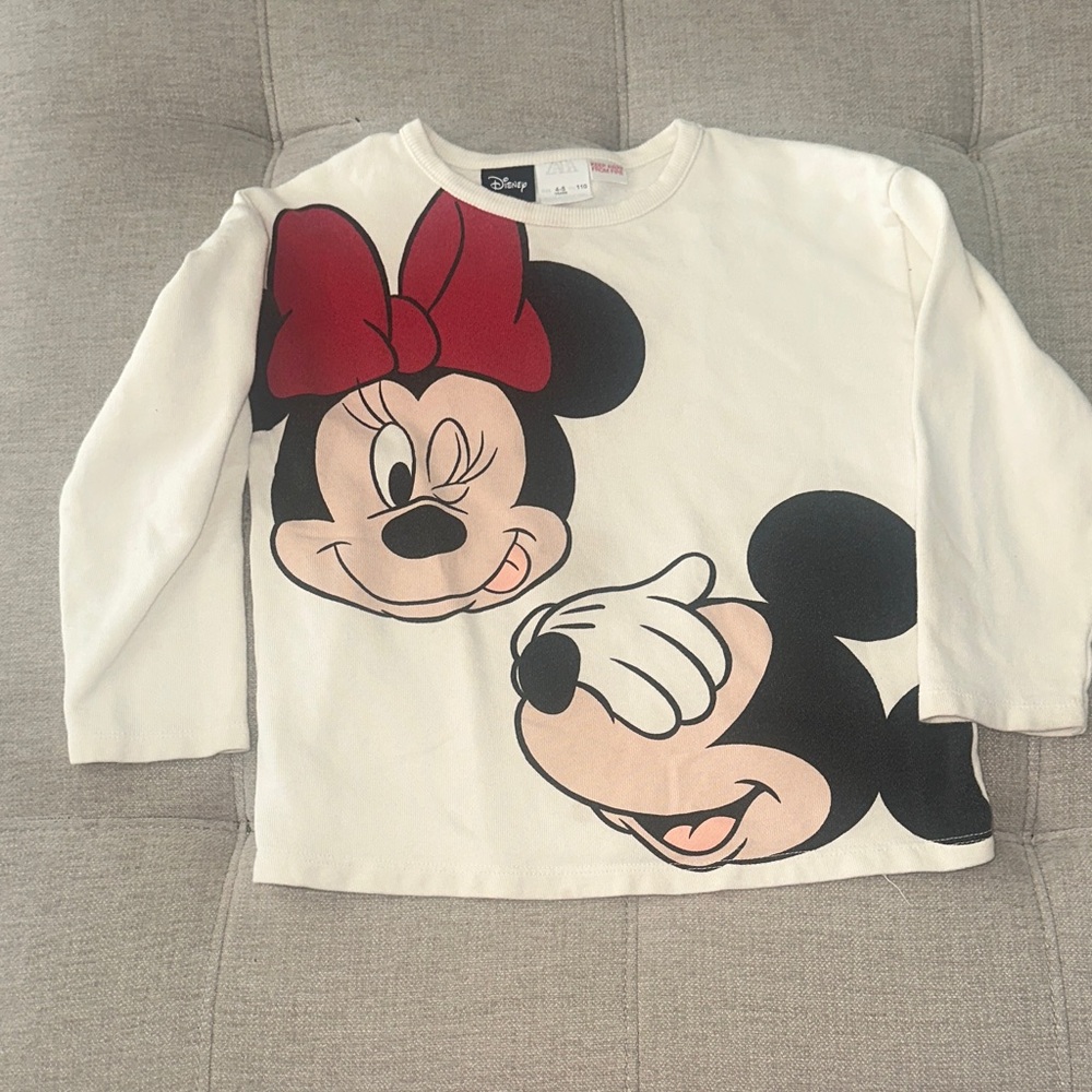 Zara Kids Cream and Black Minnie Long Sleeve Tee